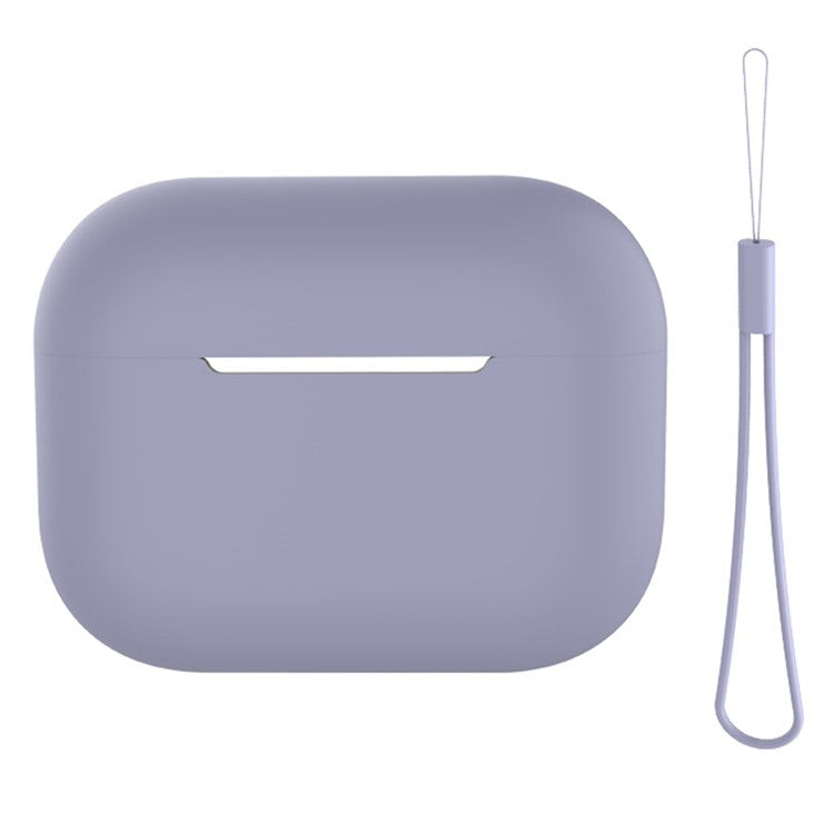 For AirPods Pro 2 Case Bluetooth Earphone Solid Color Silicone Cover with Lanyard - Grey Blue