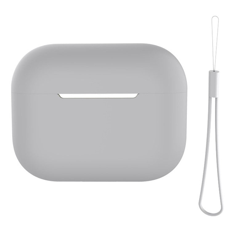 For AirPods Pro 2 Case Bluetooth Earphone Solid Color Silicone Cover with Lanyard - Grey