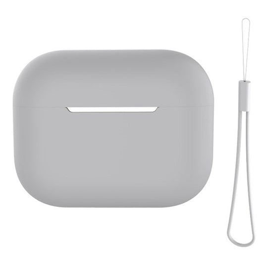 For AirPods Pro 2 Case Bluetooth Earphone Solid Color Silicone Cover with Lanyard - Grey