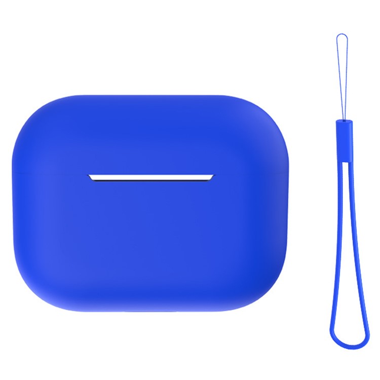 For AirPods Pro 2 Case Bluetooth Earphone Solid Color Silicone Cover with Lanyard - Blue