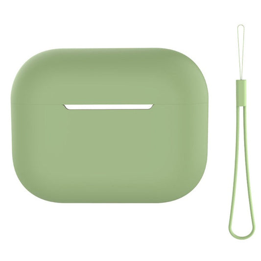 For AirPods Pro 2 Case Bluetooth Earphone Solid Color Silicone Cover with Lanyard - Matcha Green