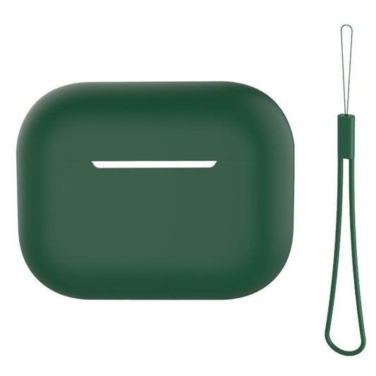 For AirPods Pro 2 Case Bluetooth Earphone Solid Color Silicone Cover with Lanyard - Blackish Green