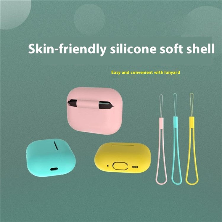 For AirPods Pro 2 Case Bluetooth Earphone Solid Color Silicone Cover with Lanyard - Blackish Green