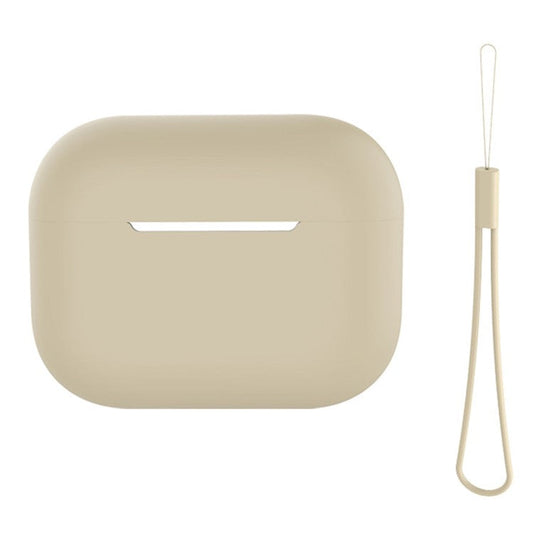 For AirPods Pro 2 Case Bluetooth Earphone Solid Color Silicone Cover with Lanyard - Beige