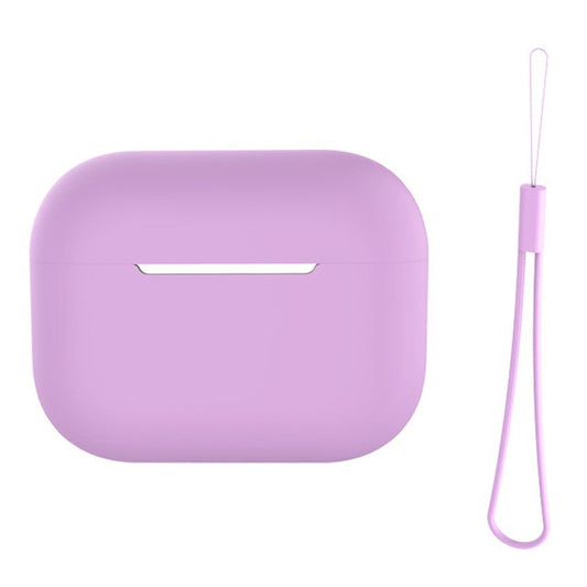 For AirPods Pro 2 Case Bluetooth Earphone Solid Color Silicone Cover with Lanyard - Light Purple