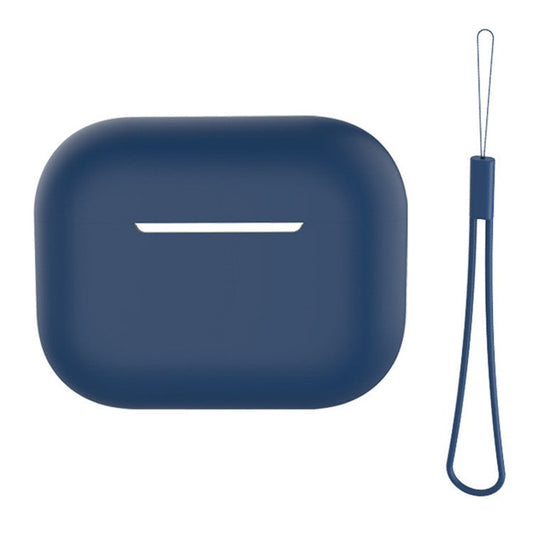 For AirPods Pro 2 Case Bluetooth Earphone Solid Color Silicone Cover with Lanyard - Midnight Blue