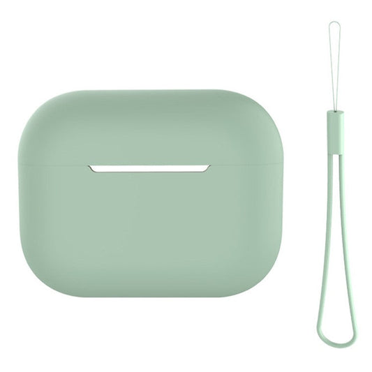 For AirPods Pro 2 Case Bluetooth Earphone Solid Color Silicone Cover with Lanyard - Light Green