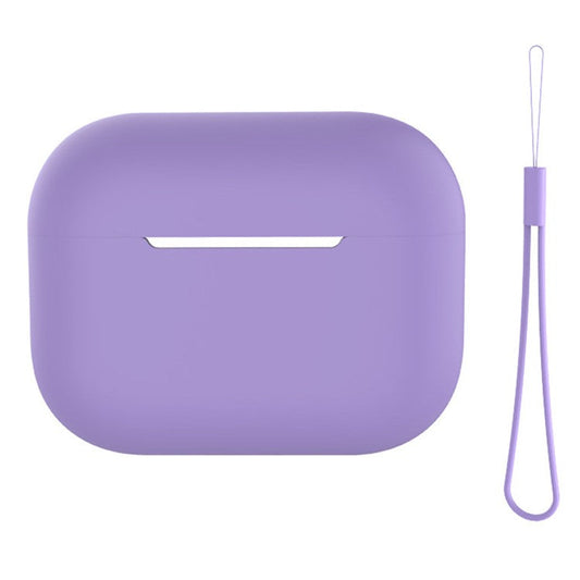 For AirPods Pro 2 Case Bluetooth Earphone Solid Color Silicone Cover with Lanyard - Violet