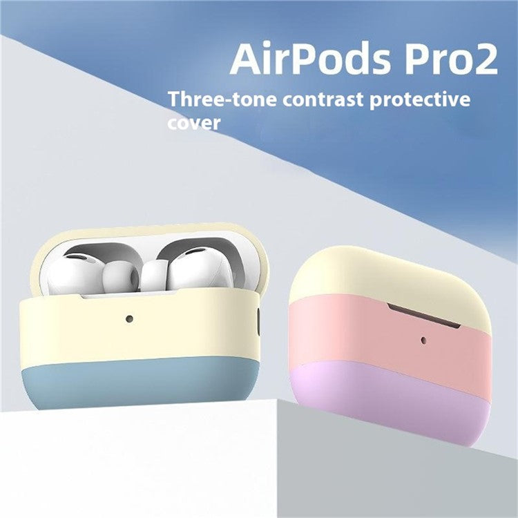 For AirPods Pro 2 Silicone Case Contrast Color Bluetooth Earphone Cover - Apricot+Violet+Pink