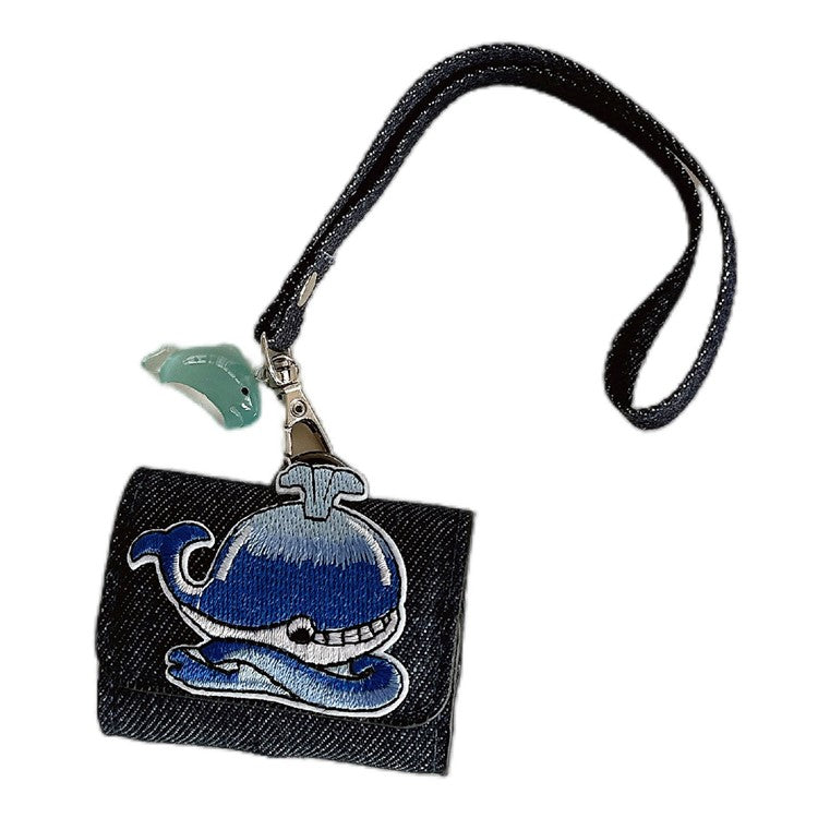 For AirPods 4 / 3 / Pro 2 / Pro Case Cartoon Denim Earbud Storage Bag with Luminous Pendant - Whale