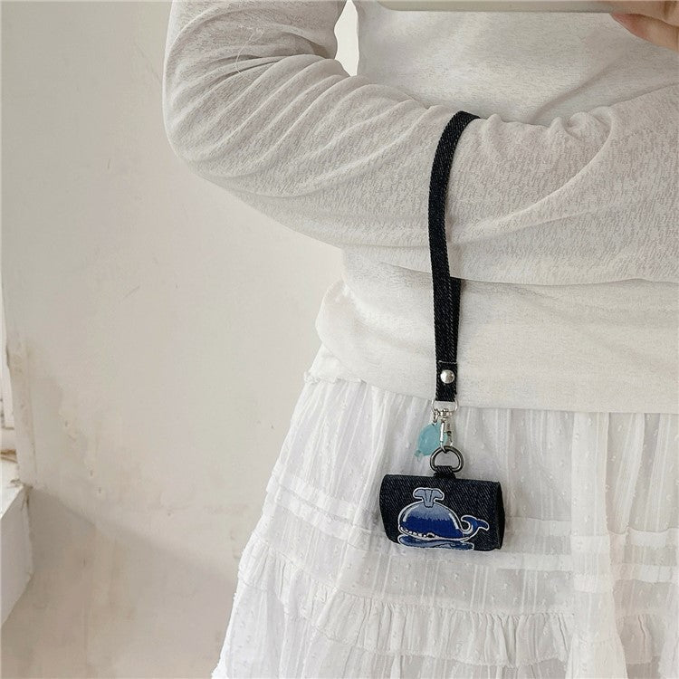For AirPods 4 / 3 / Pro 2 / Pro Case Cartoon Denim Earbud Storage Bag with Luminous Pendant - Dolphin