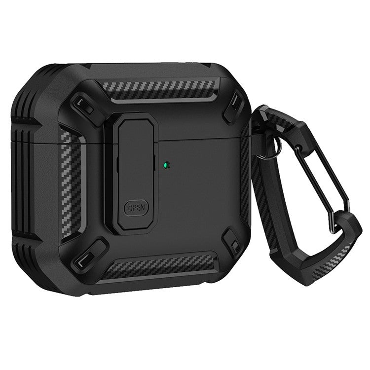 For Apple AirPods 4 Case TPU Earphone Charging Box Case Anti-Fall Protective Cover with Carabiner - Black