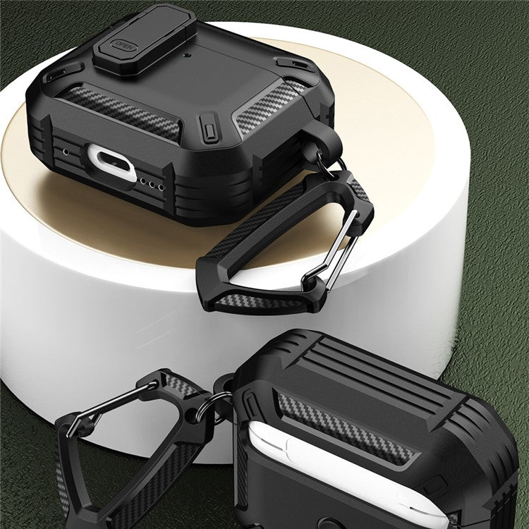 For Apple AirPods 4 Case TPU Earphone Charging Box Case Anti-Fall Protective Cover with Carabiner - Black