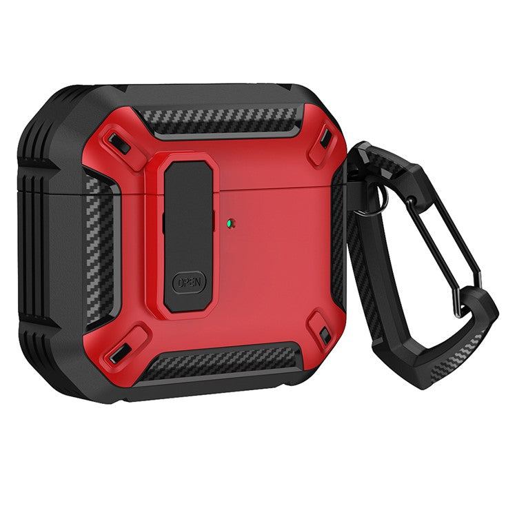 For Apple AirPods 4 Case TPU+PC Earphone Charging Box Case Anti-fall Protective Cover with Carabiner - Red