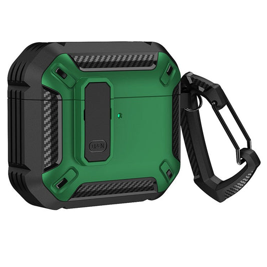 For Apple AirPods 4 Case TPU+PC Earphone Charging Box Case Anti-fall Protective Cover with Carabiner - Green