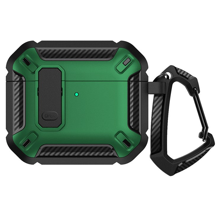 For Apple AirPods 4 Case TPU+PC Earphone Charging Box Case Anti-fall Protective Cover with Carabiner - Green