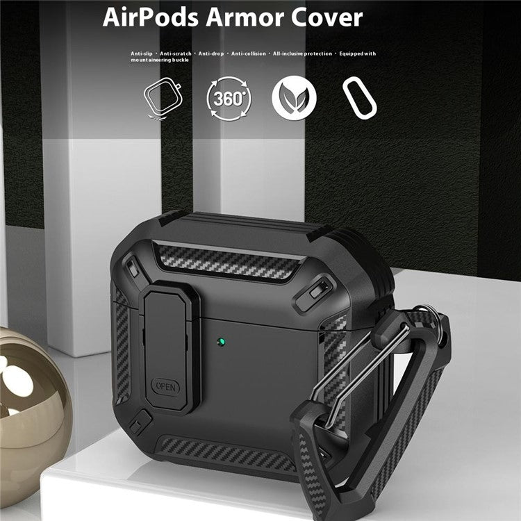 For Apple AirPods 4 Case TPU+PC Earphone Charging Box Case Anti-fall Protective Cover with Carabiner - Green