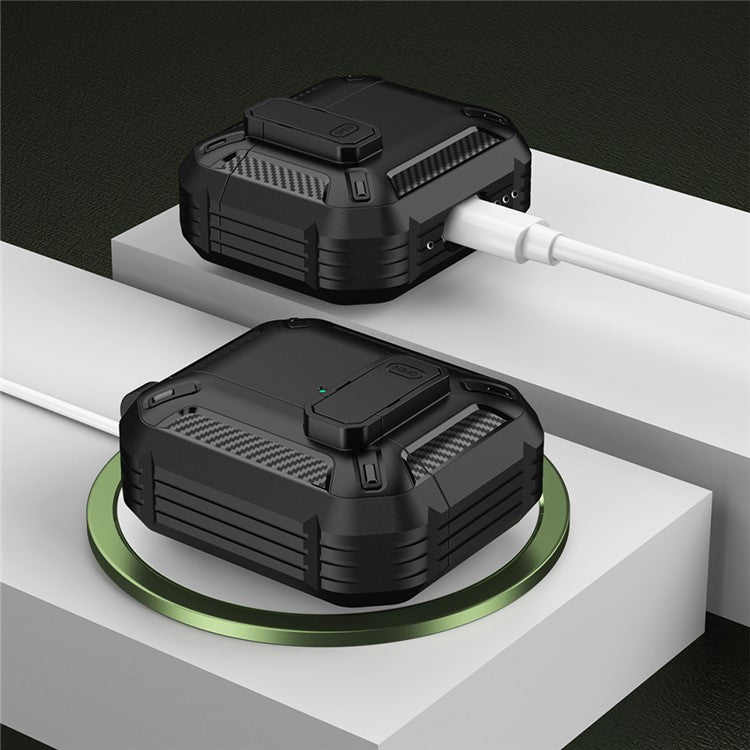 For Apple AirPods 4 Case TPU+PC Earphone Charging Box Case Anti-fall Protective Cover with Carabiner - Green