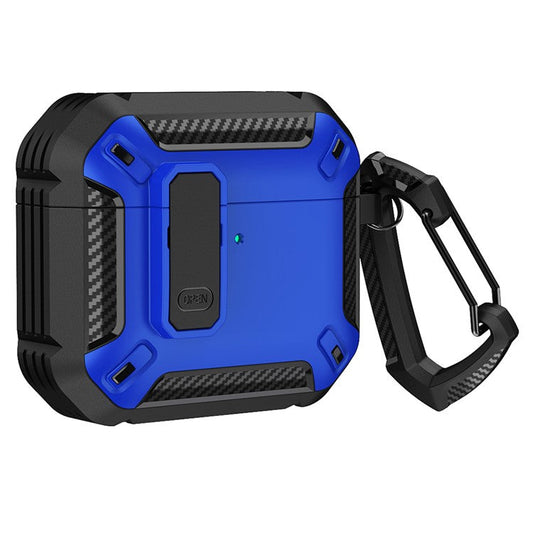For Apple AirPods 4 Case TPU+PC Earphone Charging Box Case Anti-fall Protective Cover with Carabiner - Blue