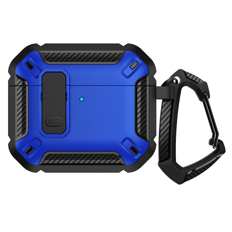 For Apple AirPods 4 Case TPU+PC Earphone Charging Box Case Anti-fall Protective Cover with Carabiner - Blue