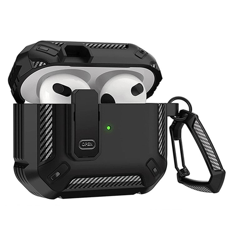 For Apple AirPods 4 Case TPU+PC Earphone Charging Box Case Anti-fall Protective Cover with Carabiner - Blue