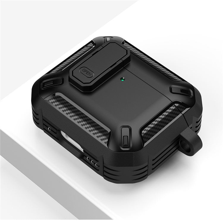 For Apple AirPods 4 Case TPU+PC Earphone Charging Box Case Anti-fall Protective Cover with Carabiner - Blue