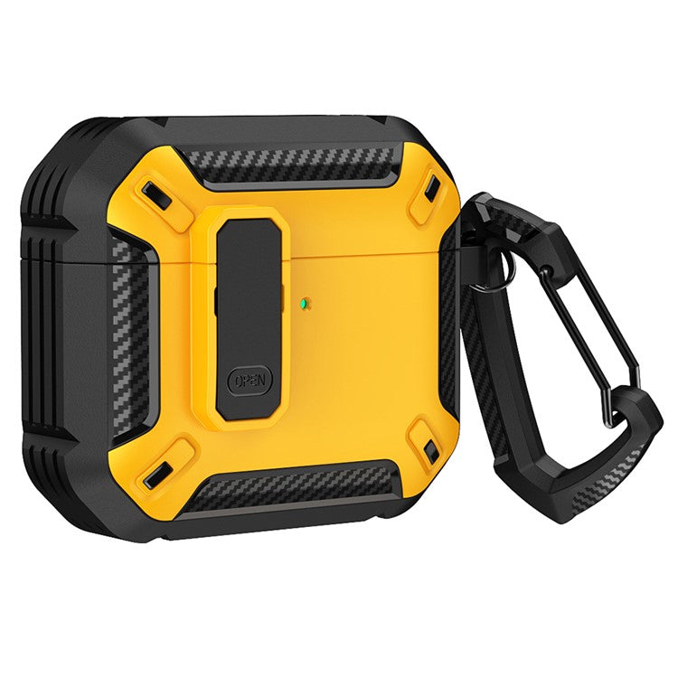 For Apple AirPods 4 Case TPU+PC Earphone Charging Box Case Anti-fall Protective Cover with Carabiner - Yellow