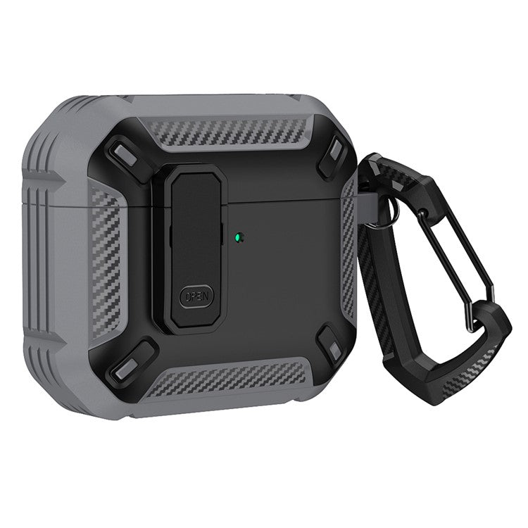 For Apple AirPods 4 Case TPU+PC Earphone Charging Box Case Anti-fall Protective Cover with Carabiner - Grey