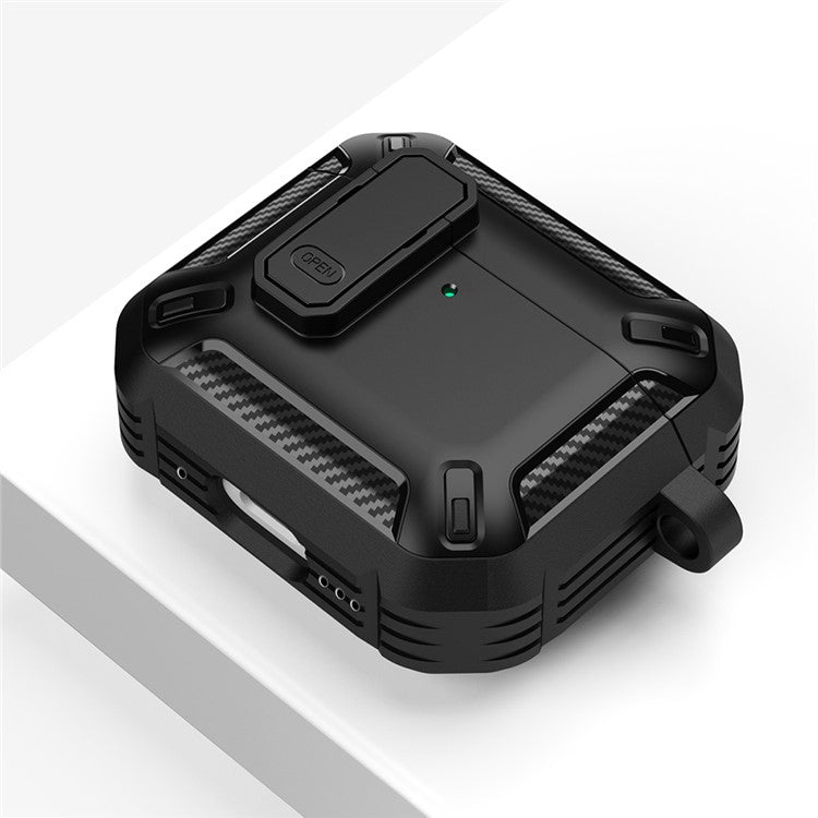 For Apple AirPods 4 Case TPU+PC Earphone Charging Box Case Anti-fall Protective Cover with Carabiner - Grey