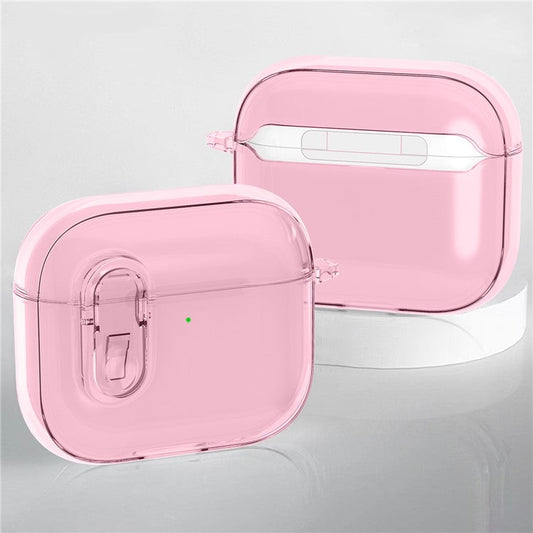 For Apple AirPods 4 Earphone Protective Case Snap Switch Ice Crystal Clear TPU+PC Cover - Transparent Pink