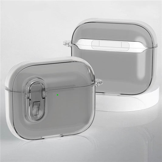 For Apple AirPods 4 Earphone Protective Case Snap Switch Ice Crystal Clear TPU+PC Cover - Transparent Grey