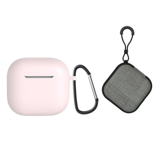 For AirPods 4 Portable Silicone Case with Carabiner Headphone Storage Bag Set - Pink