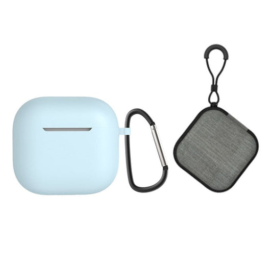 For AirPods 4 Portable Silicone Case with Carabiner Headphone Storage Bag Set - Sky Blue