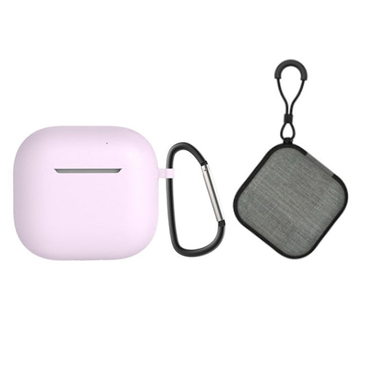 For AirPods 4 Portable Silicone Case with Carabiner Headphone Storage Bag Set - Purple