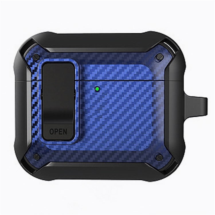 For AirPods 4 Bluetooth Earphone Cover Carbon Fiber Texture TPU+PC Anti-Drop Case with Buckle - Blue