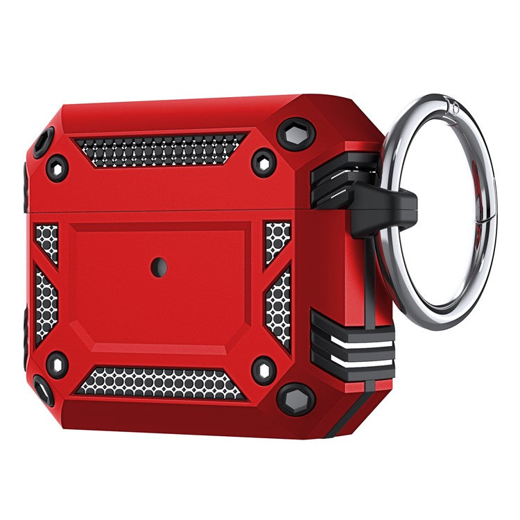 For AirPods 4 Hard PC + TPU Skin Cover Shockproof Scratch Resistant Earphone Case with Carabiner - Red