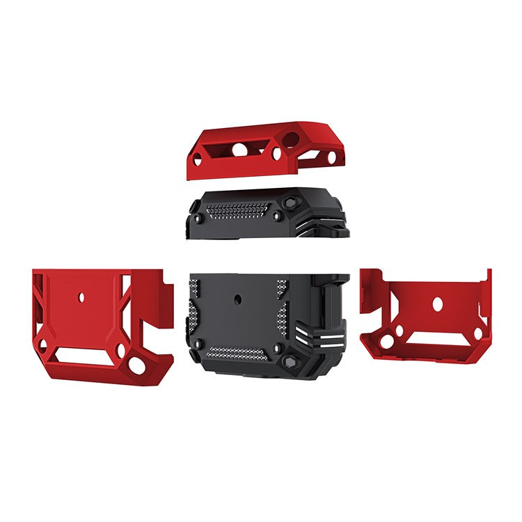 For AirPods 4 Hard PC + TPU Skin Cover Shockproof Scratch Resistant Earphone Case with Carabiner - Red