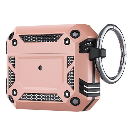 For AirPods 4 Hard PC + TPU Skin Cover Shockproof Scratch Resistant Earphone Case with Carabiner - Rose Gold