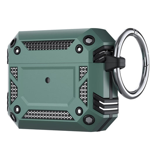 For AirPods 4 Hard PC + TPU Skin Cover Shockproof Scratch Resistant Earphone Case with Carabiner - Green