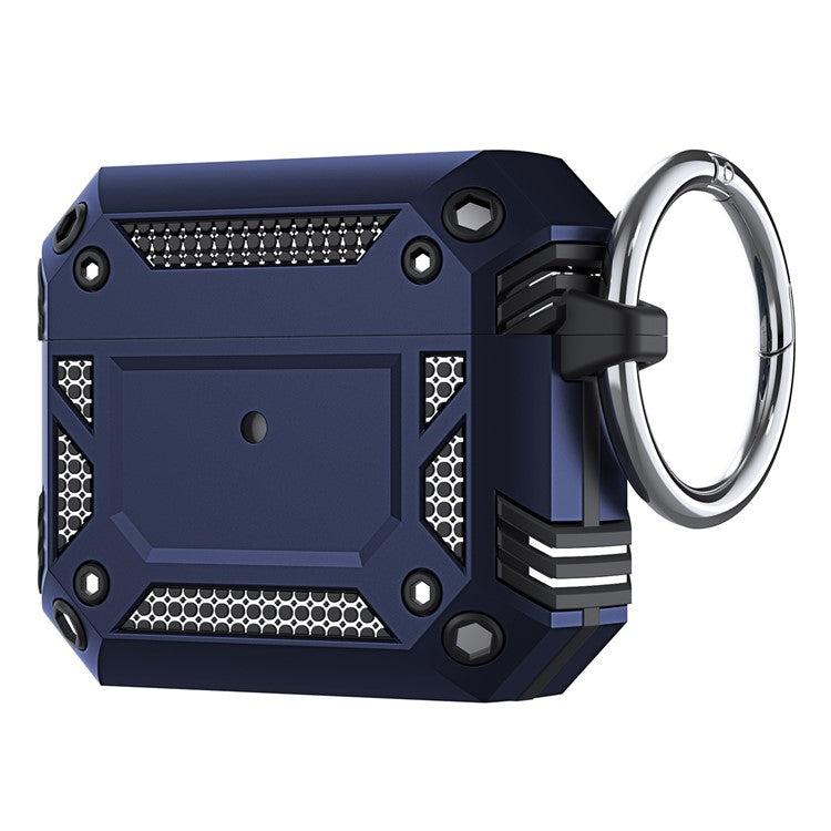 For AirPods 4 Hard PC + TPU Skin Cover Shockproof Scratch Resistant Earphone Case with Carabiner - Blue