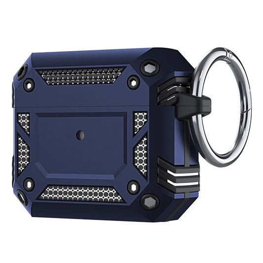 For AirPods 4 Hard PC + TPU Skin Cover Shockproof Scratch Resistant Earphone Case with Carabiner - Blue