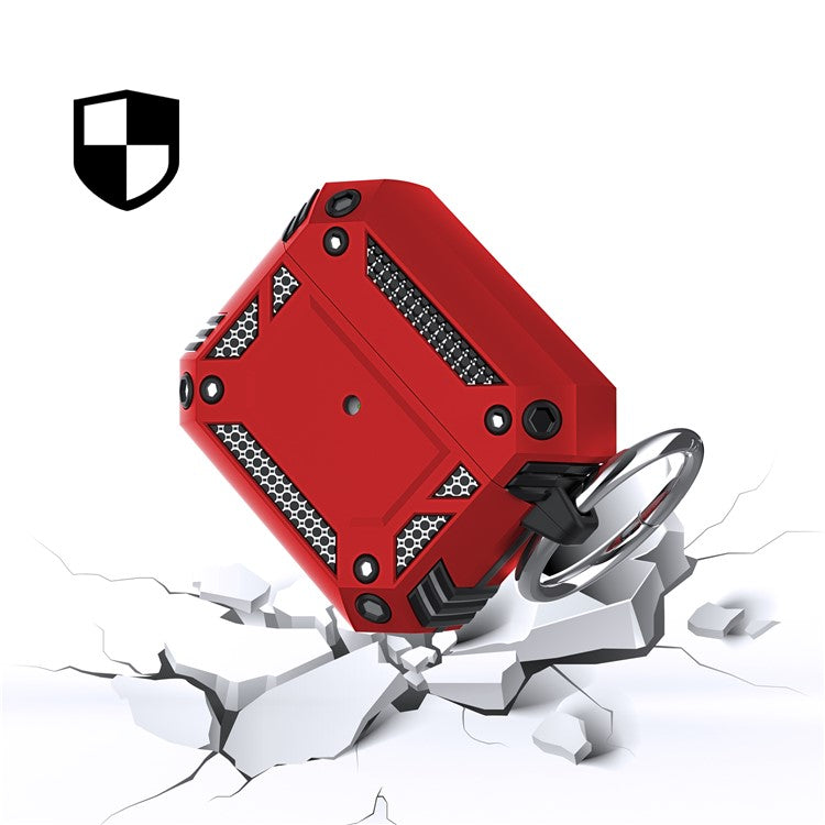 For AirPods 4 Hard PC + TPU Skin Cover Shockproof Scratch Resistant Earphone Case with Carabiner - Blue