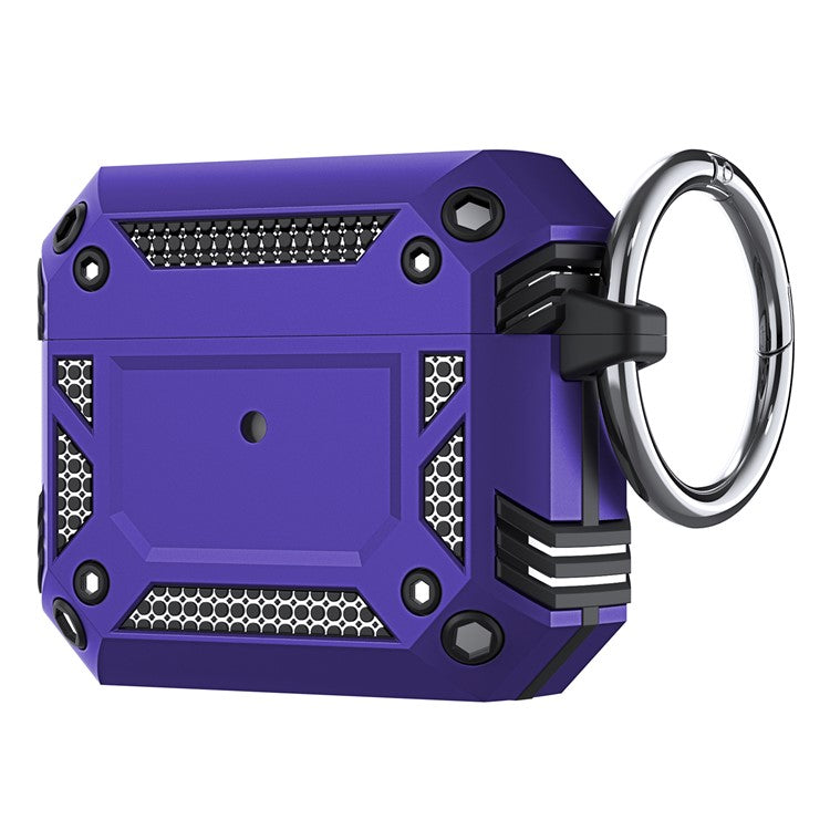 For AirPods 4 Hard PC + TPU Skin Cover Shockproof Scratch Resistant Earphone Case with Carabiner - Purple