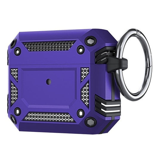 For AirPods 4 Hard PC + TPU Skin Cover Shockproof Scratch Resistant Earphone Case with Carabiner - Purple