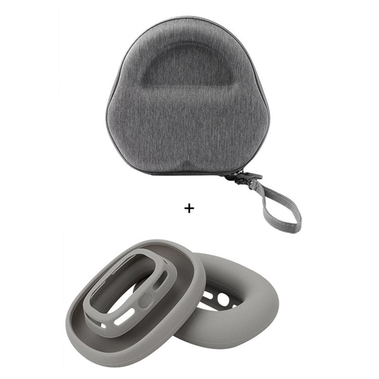 For AirPods Max 2024 (USB-C) / Max EVA Storage Bag Headphone Carrying Case with 1 Pair Earpad Silicone Case - Grey