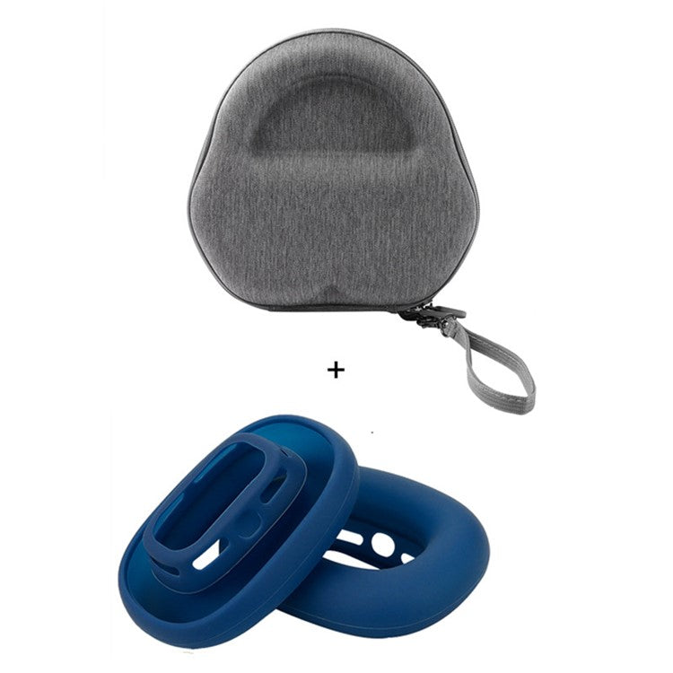 For AirPods Max 2024 (USB-C) / Max EVA Storage Bag Headphone Carrying Case with 1 Pair Earpad Silicone Case - Dark Blue