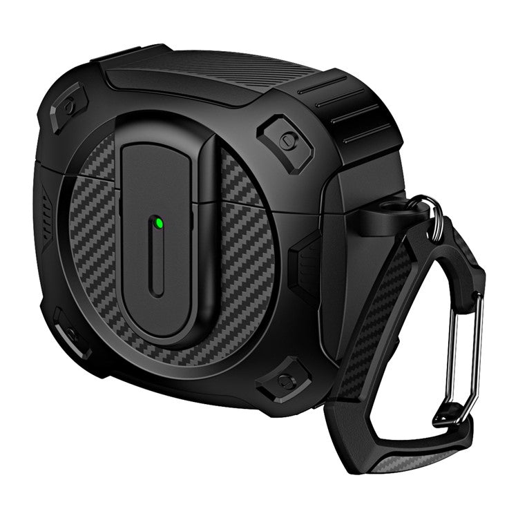 For AirPods 4 Case PC+TPU Lock Design Earphone Protective Cover with Hanging Hook - Black