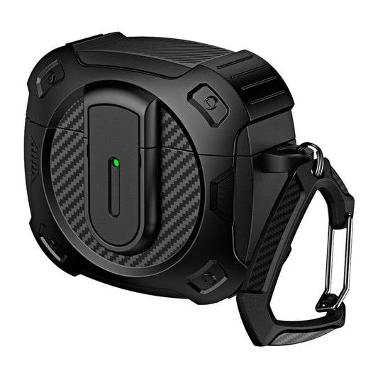 For AirPods 4 Case PC+TPU Lock Design Earphone Protective Cover with Hanging Hook - Black