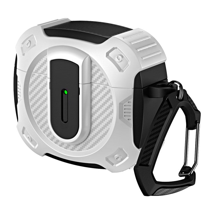 For AirPods 4 Case PC+TPU Lock Design Earphone Protective Cover with Hanging Hook - White