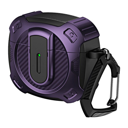 For AirPods 4 Case PC+TPU Lock Design Earphone Protective Cover with Hanging Hook - Purple
